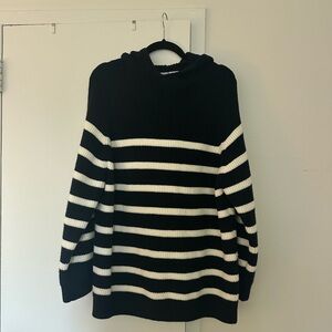 Zara Navy and White Striped Hooded Sweater